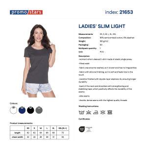 PROMOSTARS Liemenuoti moteriški marškinėliai su elastanu 180 G/M²