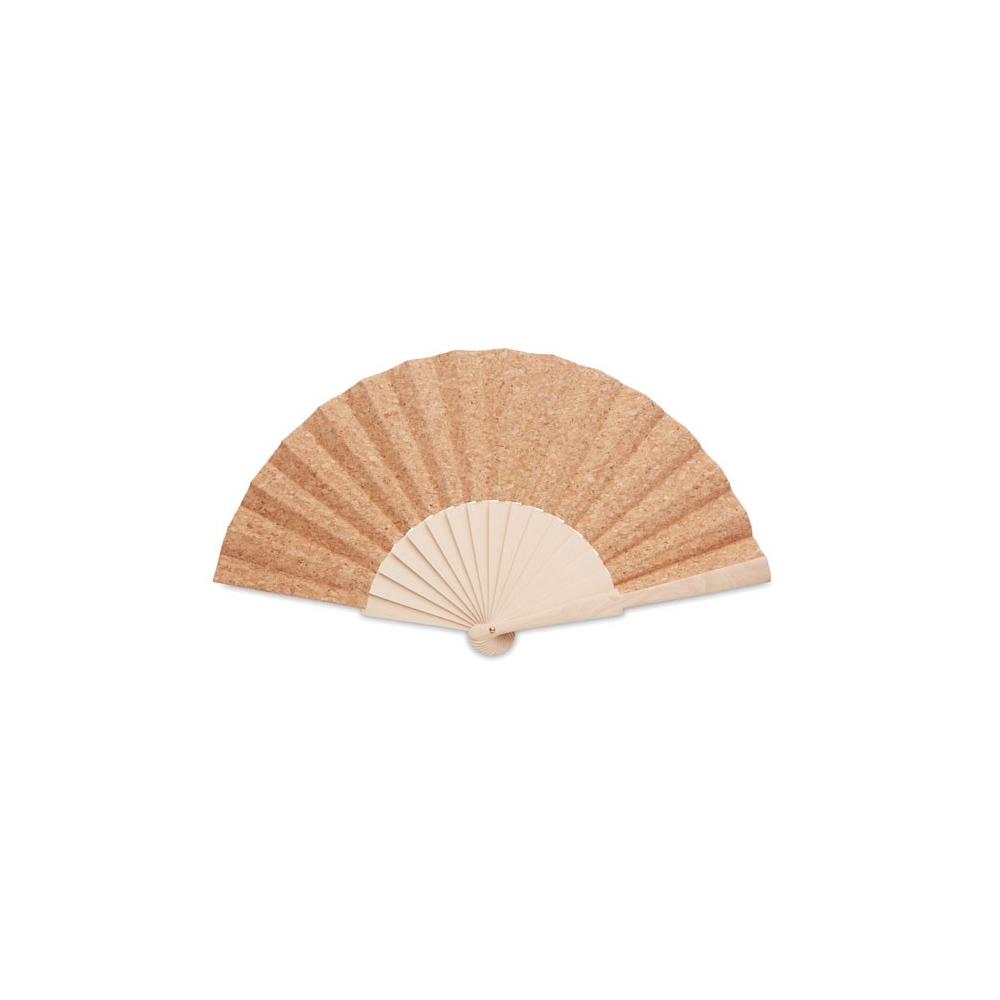 FANNY CORK Medinė rankinė vėduoklė su kamštiniu audiniu