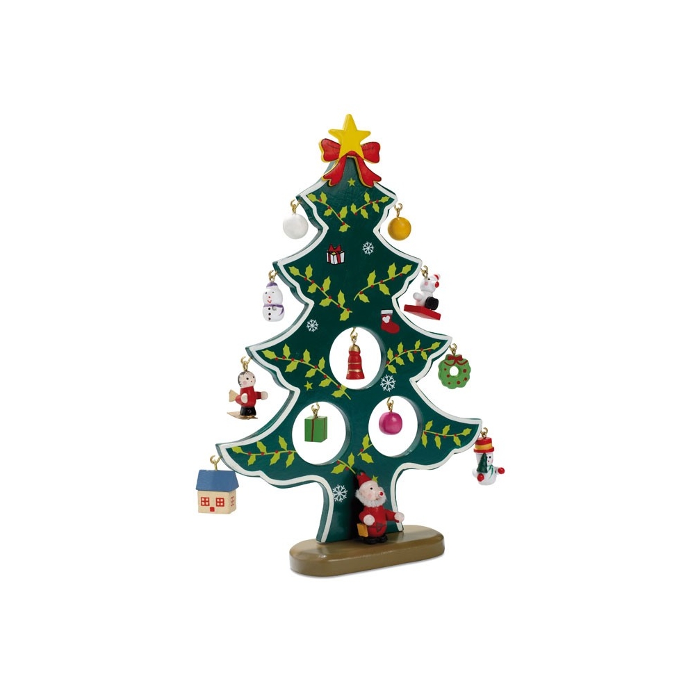 WOODTREE Medinės Kalėdų eglutės rinkinys su 12 dekoracijų