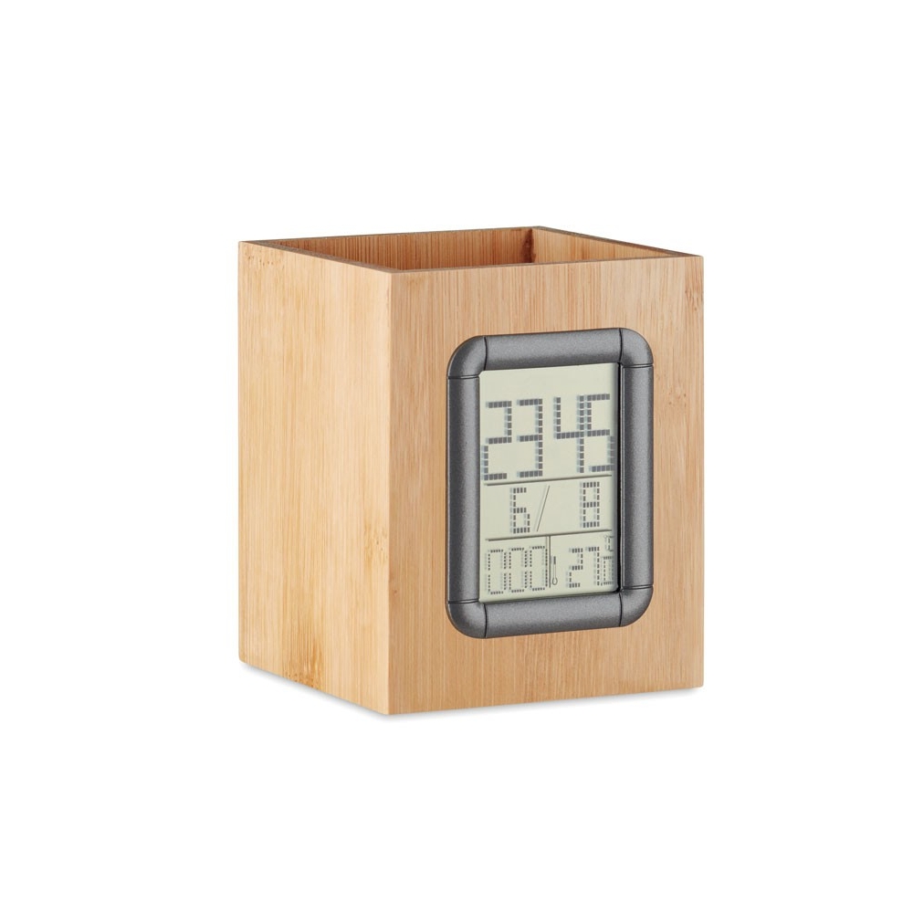 MANILA Daugiafunkcė bambukinė pieštukinė su laikrodžiu