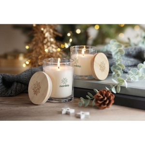 ANCIENT HIGH Vanilinė žvakė iš augalinio vaško stikliniame inde ir bambuko dangteliu