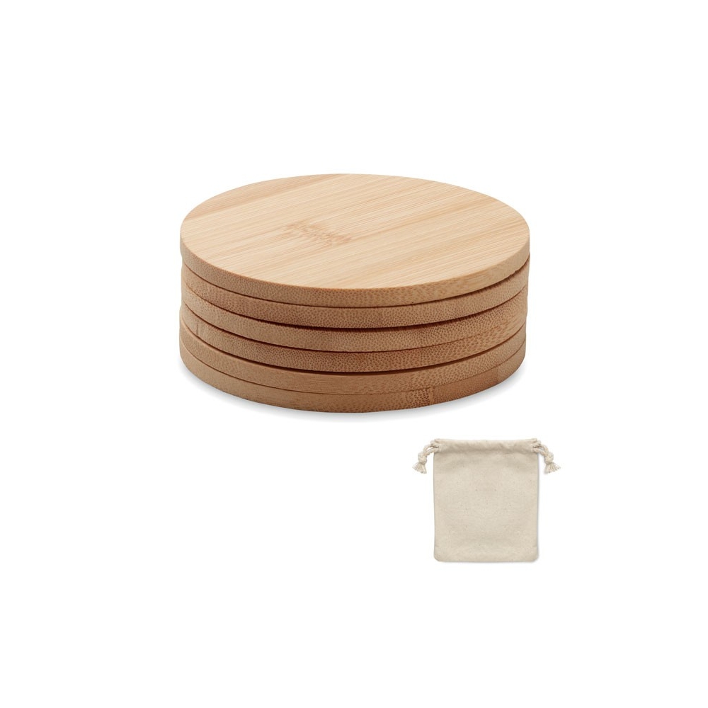 BAYIN SET Apvalių bambukinių padėkliukų rinkinys su maišeliu (6vnt)