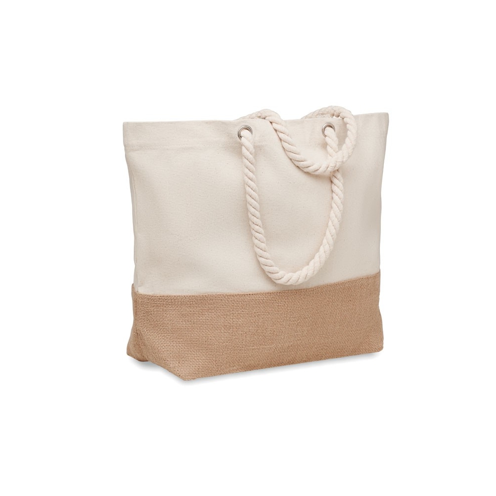 PANTAI Stilingas paplūdimio krepšys su virvine rankena ir džiuto detalėmis 280 gr/m²