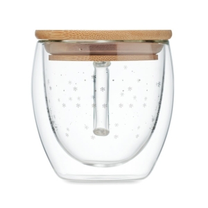 SIAN Stiklinis puodelis su medžio dizainu ir dangteliu 220 ml