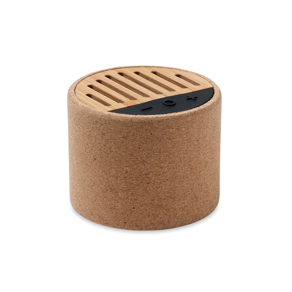 ROUND + Bevielis garsiakalbis su kamštiniu dėklu ir bambuko viršumi