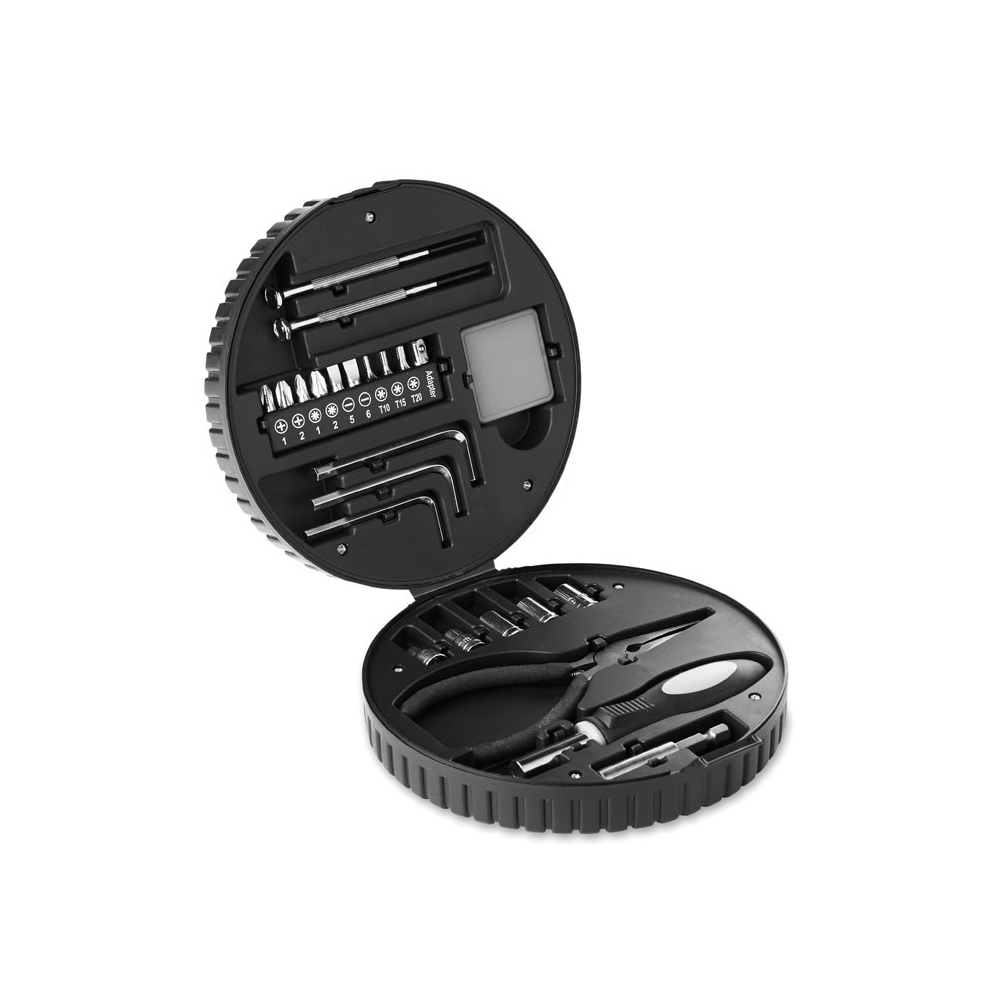 RUEDA TOOL Pilnas 25 dalių įrankių rinkinys padangos formos dėžėje