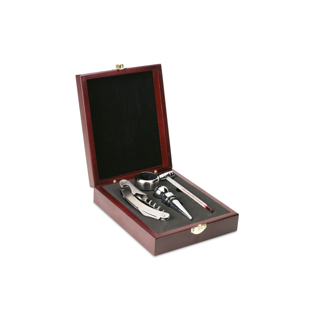 PREMIUM Elegantiškas vyno aksesuarų rinkinys medinėje dėžutėje