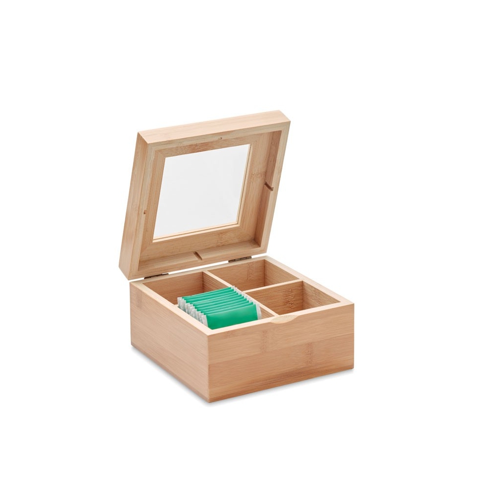CAMPO TEA Bambukinė arbatos dėžutė su stiklo dangteliu (6×6×6 cm)