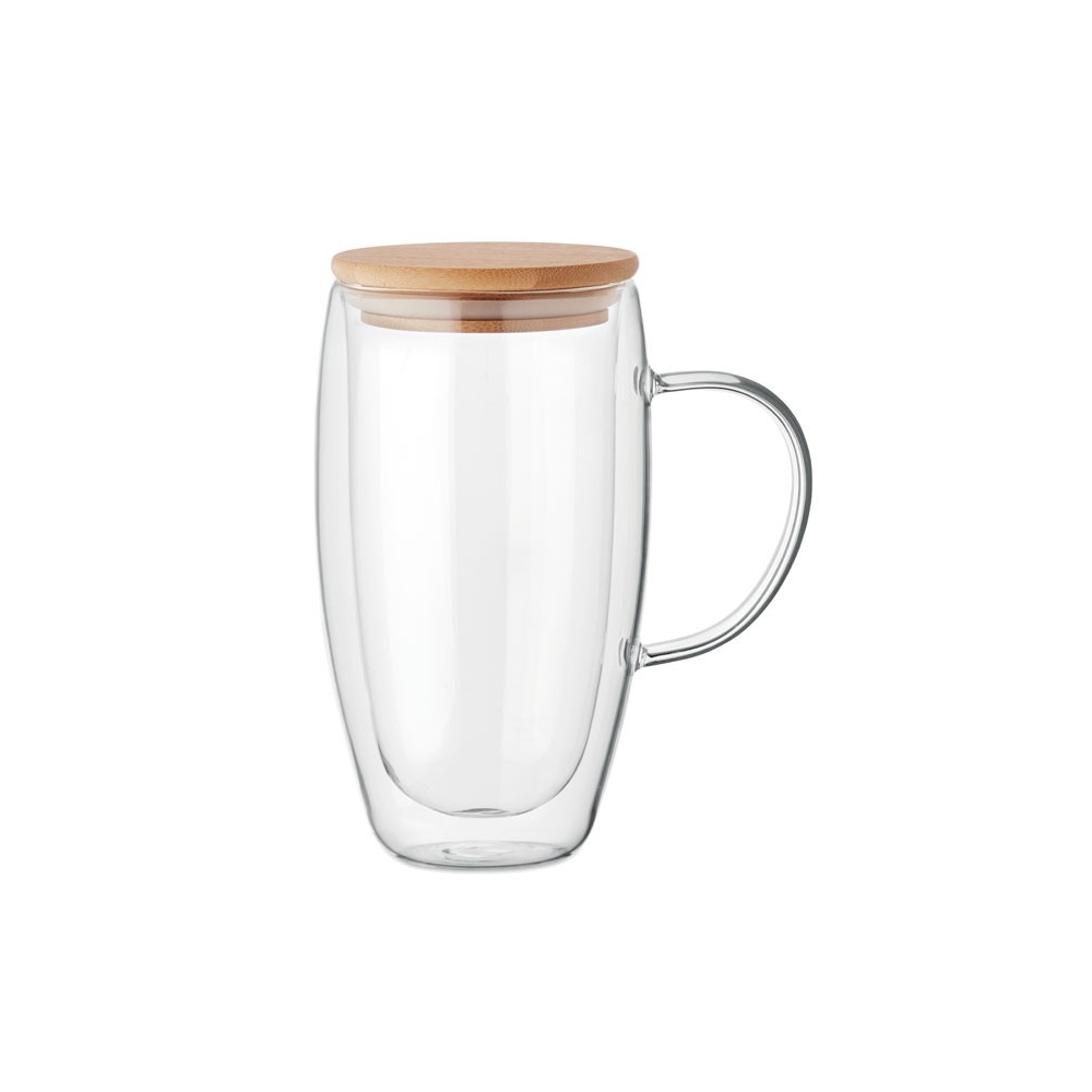 EXISTING NAME Borosilikatinis stiklinis puodelis su rankena ir bambuko dangteliu (450ml)