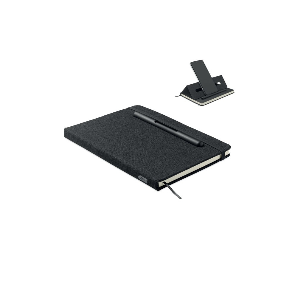 RINBOOK A5 užrašų knygutė su RPET kietu viršeliu ir telefono laikikliu