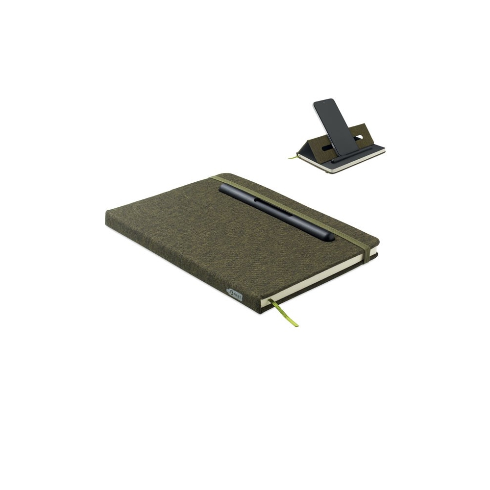 RINBOOK A5 užrašų knygutė su RPET kietu viršeliu ir telefono laikikliu