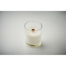 KIVAS WOOD Augalinės kilmės vaško žvakė su mediniu knatu (Vanilės kvapo)