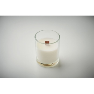 KIVAS WOOD Augalinės kilmės vaško žvakė su mediniu knatu (Vanilės kvapo)