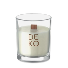 KIVAS WOOD Augalinės kilmės vaško žvakė su mediniu knatu (Vanilės kvapo)