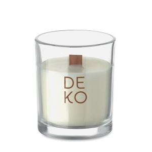 KIVAS WOOD Augalinės kilmės vaško žvakė su mediniu knatu (Vanilės kvapo)