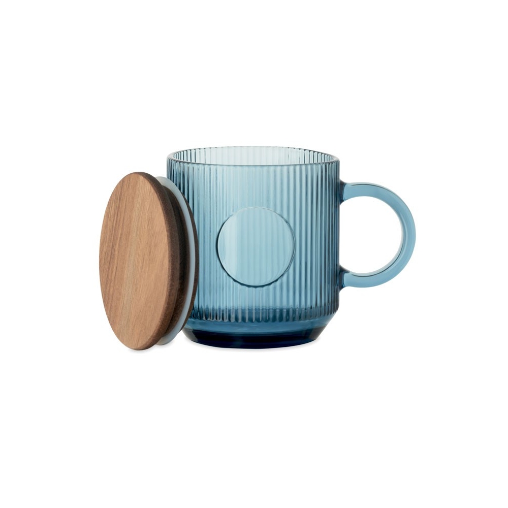 VITRIO MUG Stiklinis puodelis su akacijos dangteliu, 300 ml