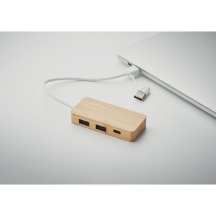 HUBBAM 3 portų USB-C/A hub su bambuko korpusu