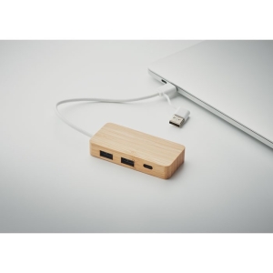 HUBBAM 3 portų USB-C/A hub su bambuko korpusu