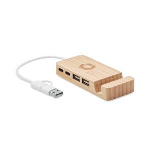 HUBSTAND 4 portų USB-C/A hub su bambuko korpusu