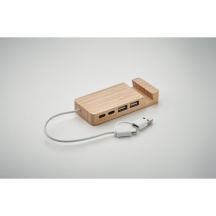 HUBSTAND 4 portų USB-C/A hub su bambuko korpusu