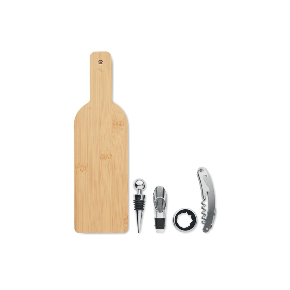 VINOVAULT SET Vyno rinkinys butelio formos bambuko dėžutėje